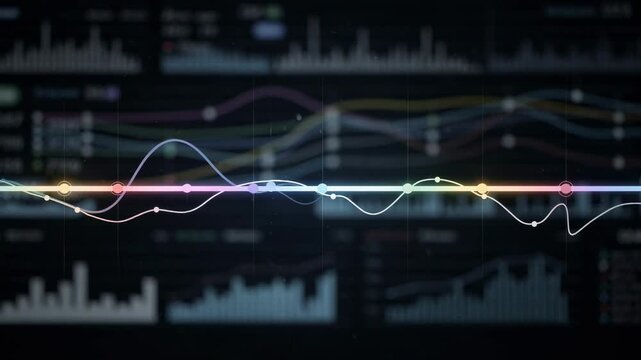 Live broadcast timeline view with dynamic ad insertion markers in sharp focus blurred audience reaction and streaming stats behind the main timeline.