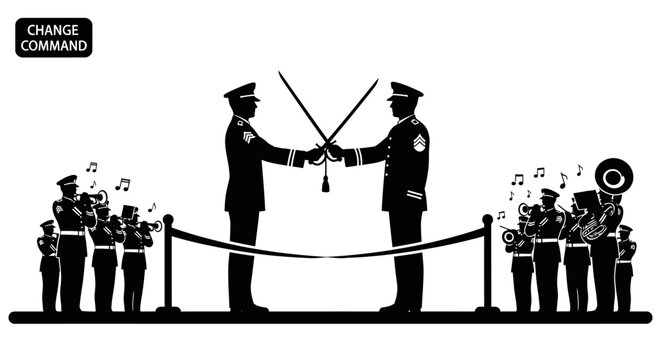 Military Change of Command Ceremony with Brass Band and Swords