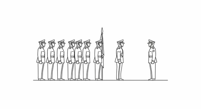 Military formation, soldiers standing at attention, formal lineup, inspection, discipline, order, parade ground
