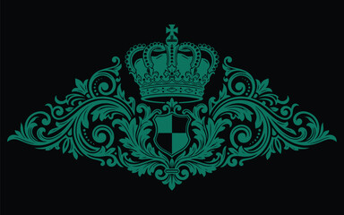 Elegant vintage heraldic ornament with decorative floral scroll elements. Classic baroque style vector design isolated on white background, perfect for luxury branding, certificates, i © creative