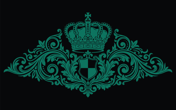 Elegant vintage heraldic ornament with decorative floral scroll elements. Classic baroque style vector design isolated on white background, perfect for luxury branding, certificates, i