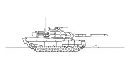 Fototapeta premium Modern Military Tank Blueprint Drawing, Side View, Military Vehicle Concept Art