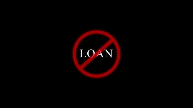 Red prohibition sign with no loan symbol on black background for financial restriction concept loan denial