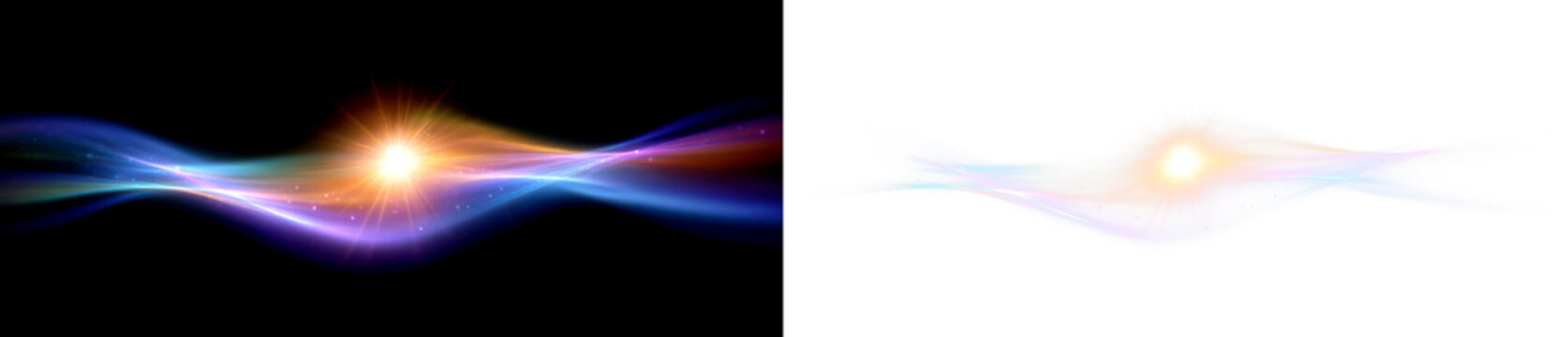 Light Waves and Energy Burst in Ethereal Display on Black and Transparent Background, cutout, png