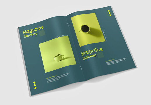 Open Magazine Book Mockup on White Background