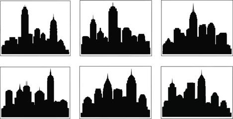 Collection of six diverse aircraft silhouettes, black vector icons of fighter jets, helicopters, and vintage biplanes isolated on white. © Only