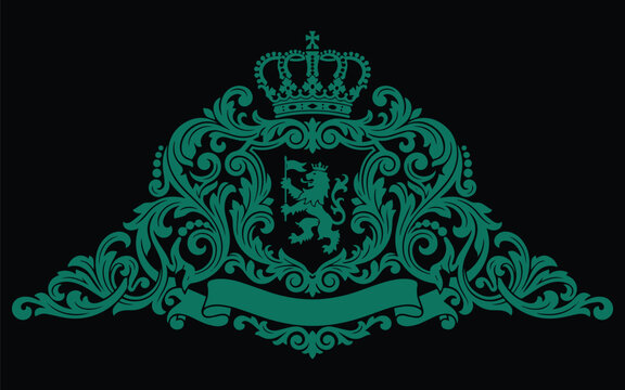 Elegant vintage heraldic ornament with decorative floral scroll elements. Classic baroque style vector design isolated on white background, perfect for luxury branding, certificates, i