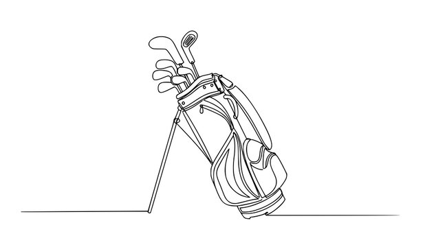 One continuous line drawing golf bag sport equipment vector illustration