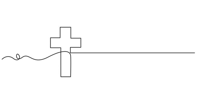 Animated self drawing of  Continuous line drawing of a simple christian cross symbol on a white background animation,Video. Cross icon icon line continuous editable drawing
