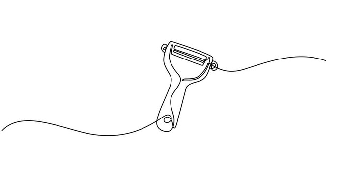 Animated self drawing of 
Peeler kitchen continuous line. Continuous one line drawing Peeler kitchen. Kitchen, equipment concept. single line drawing, continuous line drawing of vegetable peeler.