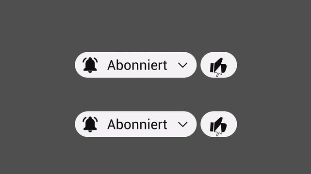 2 German Subscribe Buttons - Like and Bell Icons - Transparent 4K. Includes button interaction plus animated like and bell icons.