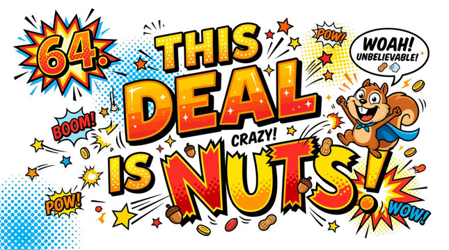 This Deal Is Nuts! 64% Off - Crazy Sale with Cartoon Squirrel