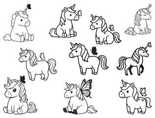 Fototapeta premium CUTE UNICORN WITH BUTTERFLY SILHOUETTE