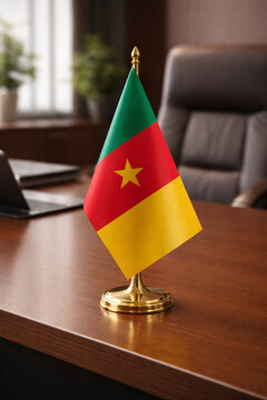 Cameroon desk table flag in office interior