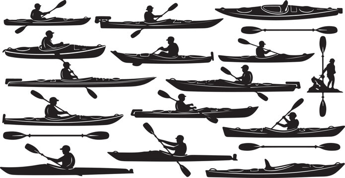 Kayaking Silhouettes Collection Various Paddling Positions and Techniques Shown