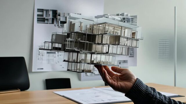 Architectural Vision: Scale Model in Hand Showcasing Innovative Building Design