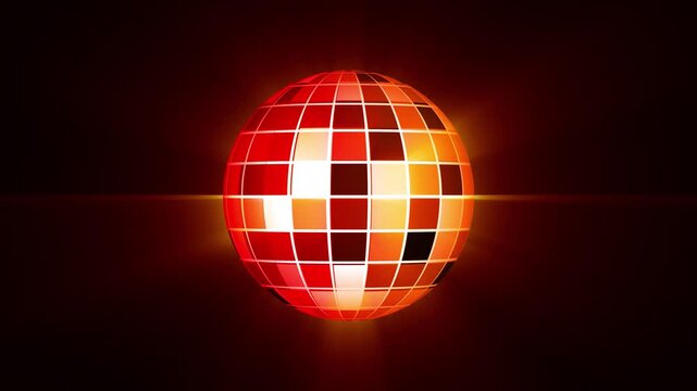 Retro 80s style disco ball with glowing lights, 4k seamless loop video for dance parties, sparkling mirror ball animation, colorful motion background for music videos and digital signage.