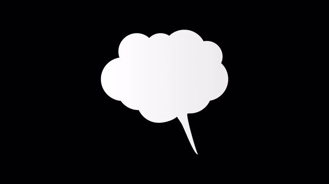 Minimal comic thought bubble animation with alpha channel on black background. Clean graphic overlay for captions, speech, and creative storytelling in modern video production.