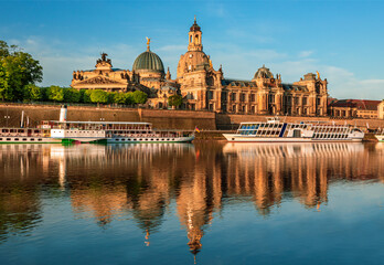 Fototapeta premium Historic Dresden city skyline with baroque architecture and old town buildings along the Elbe River in Saxony, Germany, scenic European cityscape and popular travel destination with cultural heritage 