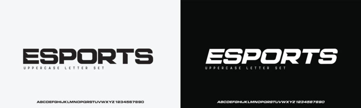 Esports Modern Bold Font. Regular Italic Number Typography urban style alphabet fonts for fashion, sport, technology, digital, movie, logo design, vector illustration
