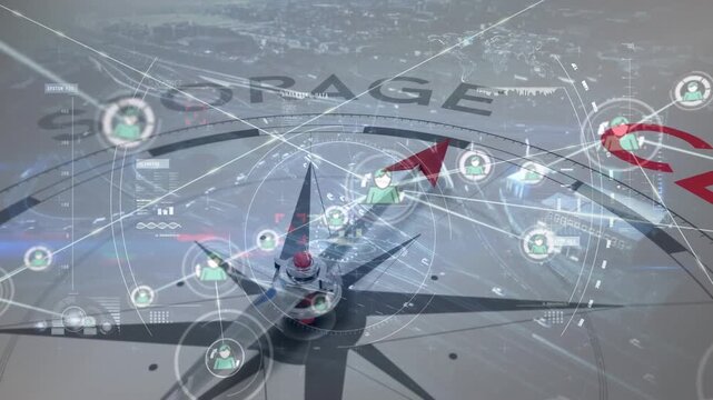 Animation of connections over compass with cloud