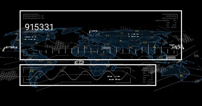 Blank screen initiating scan map fading in while counters updating icons shifting for analytics