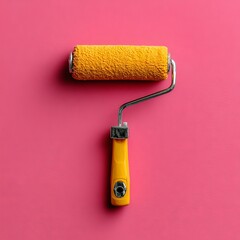 Painting Roller on Pink Background, DIY Project, Indoor Environment, Close-Up Viewpoint
