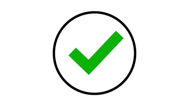 Green Checkmark Icon Animation Inside Black Circle - Symbol for Success and Approval on White Background