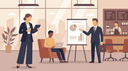 Fototapeta premium Business professionals analyzing data and presenting in modern office