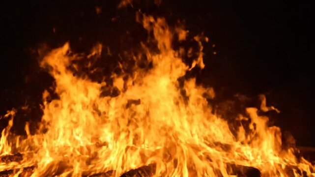 Flames burning in the darkness.