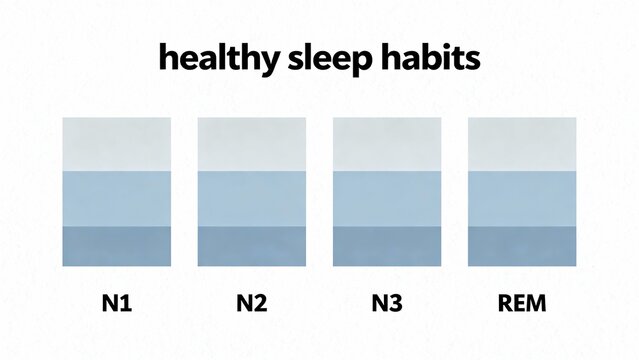 Clean and minimal chart explaining sleep cycle phases including N1, N2, N3, and REM. Perfect for medical, educational, and wellness content.