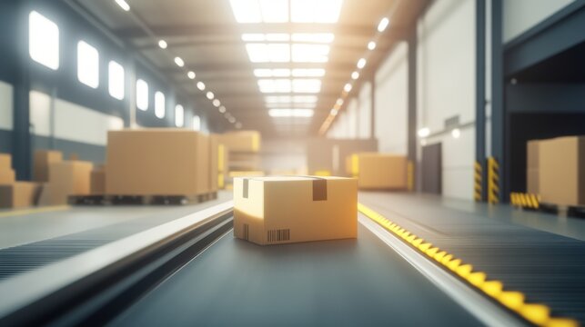 Automated conveyor system sorting cardboard boxes in a warehouse