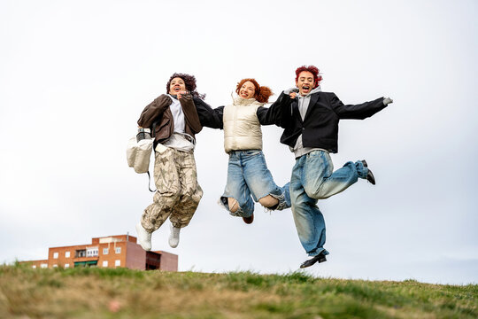Urban friendship and youthful joy captured outdoors