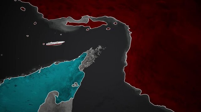 Clean and Engaging 4K map animation of Strait of Hormuz with Highlighted maps of Iran and UAE and world map background