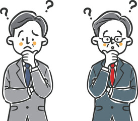 疑問を持つ中高年ビジネスマン　上半身　ベクター