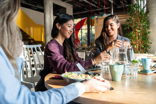Businesswomen enjoying a collaborative lunch meeting
