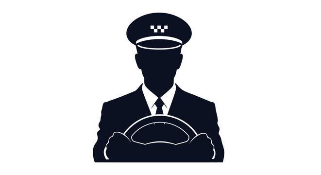 Silhouette of taxi driver holding steering wheel in uniform