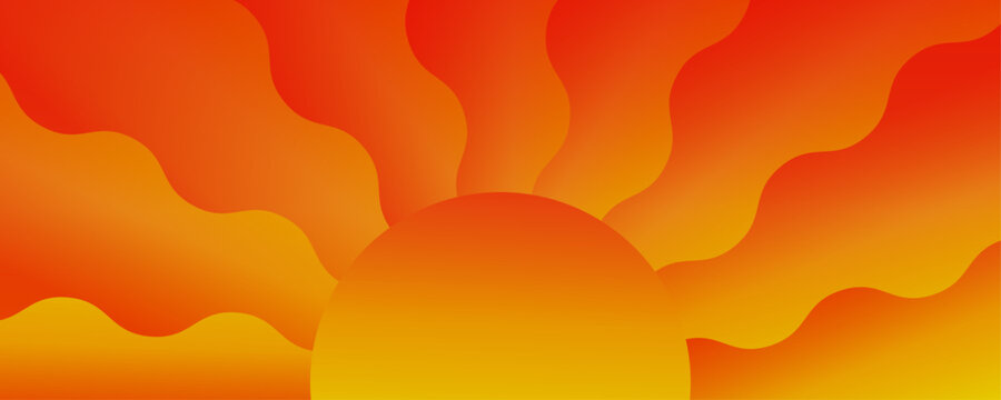 Abstract sunburst summer background. Vibrant gradient groovy wave sun rays. Psychedelic summer sunshine wavy line pattern in funky hippie 70s style