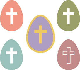 Obraz premium A collection of five pastel colored easter eggs decorated with various christian cross symbols