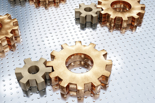 Interlocking metallic gears on perforated surface