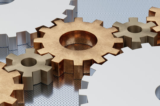 Gear arrangement with metallic texture in close-up