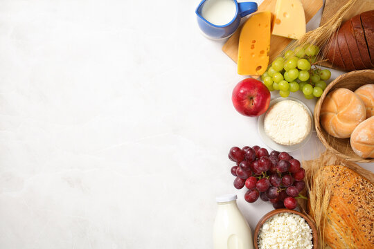 Delicious Shavuot dairy spread with fruits and bread