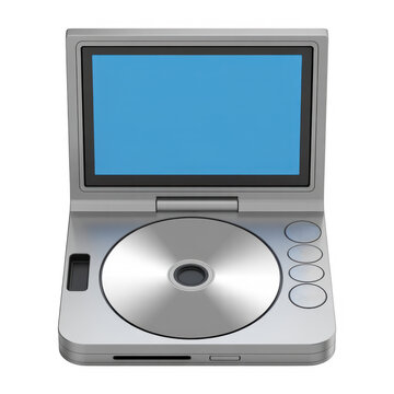 Portable dvd player with blue screen and silver body dvd player isolated on a transparent background