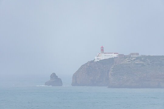 Sagres Fortress perched on a cloudy cliffside in Portugal