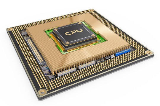 3d, Illustration mit Zentralen CPU Microship, Halbleitern und Leiterbahnen in Gro&szlig;aufnahme. Microship, Prozessor auf transparenten Hintergrund.