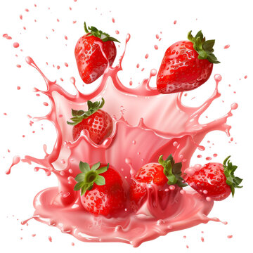 Fresh Strawberries Splashing in Red Juice Liquid.