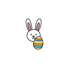 Obraz premium Cute Easter Bunny Holding Decorated Egg vector illustration