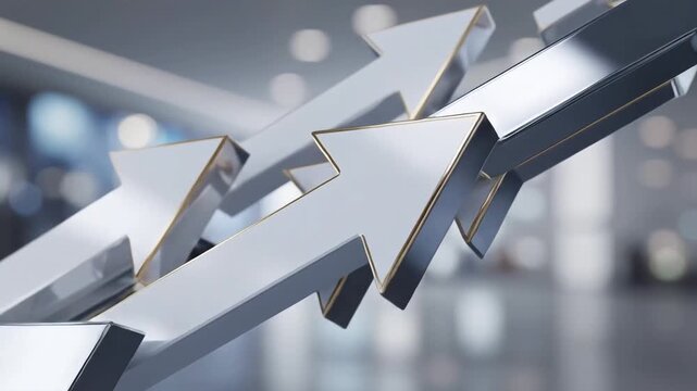 Metallic Arrows Pointing Upwards Symbolizing Growth and Success in Business.