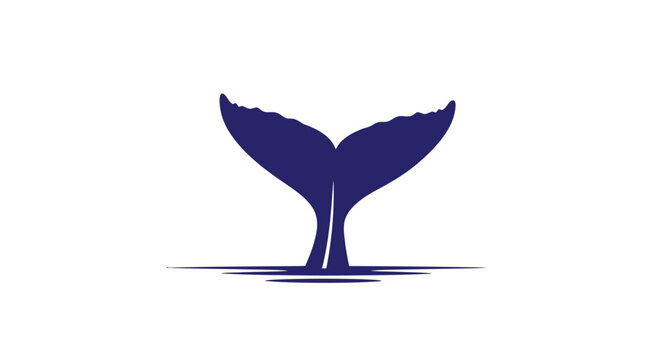 Blue whale tail minimalist graphic logo emerging from ocean water