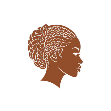 Black woman head profile with intricate braided hairstyle